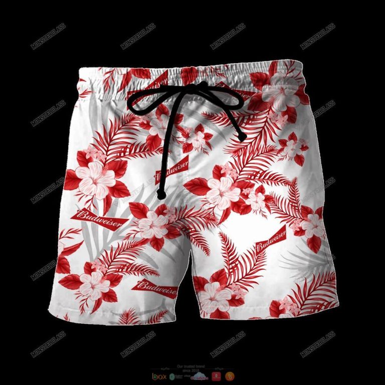 Budweiser Tropical Plant Hawaiian Shirt Shorts 1