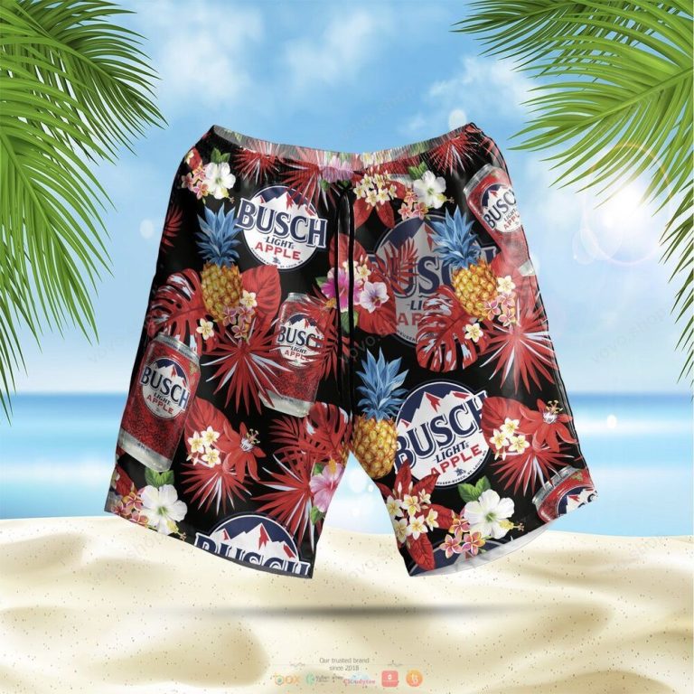 Busch Light Apple black red pineapple Hawaiian Shirt shorts 1