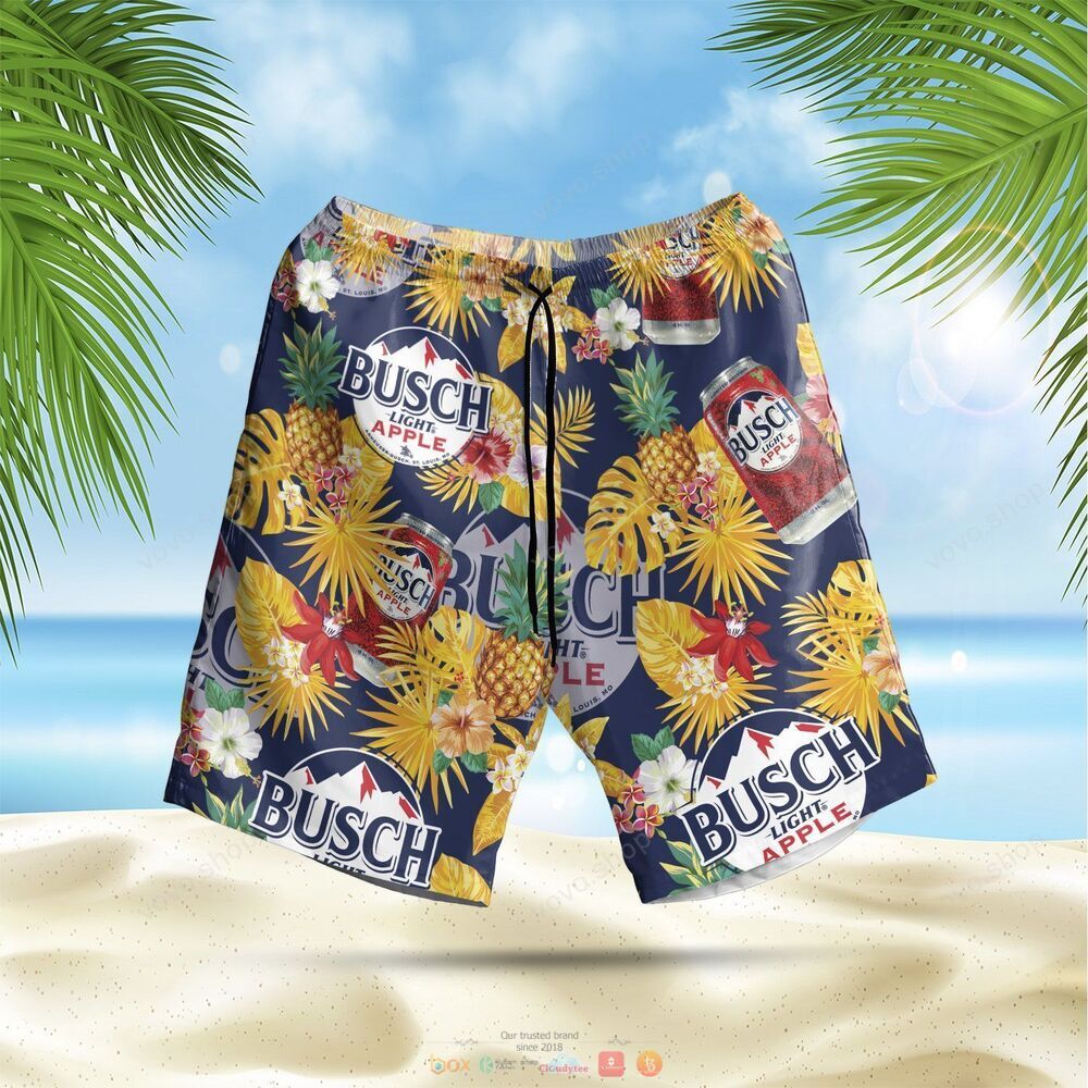 Busch Light Apple blue yellow pineapple Hawaiian Shirt shorts 1