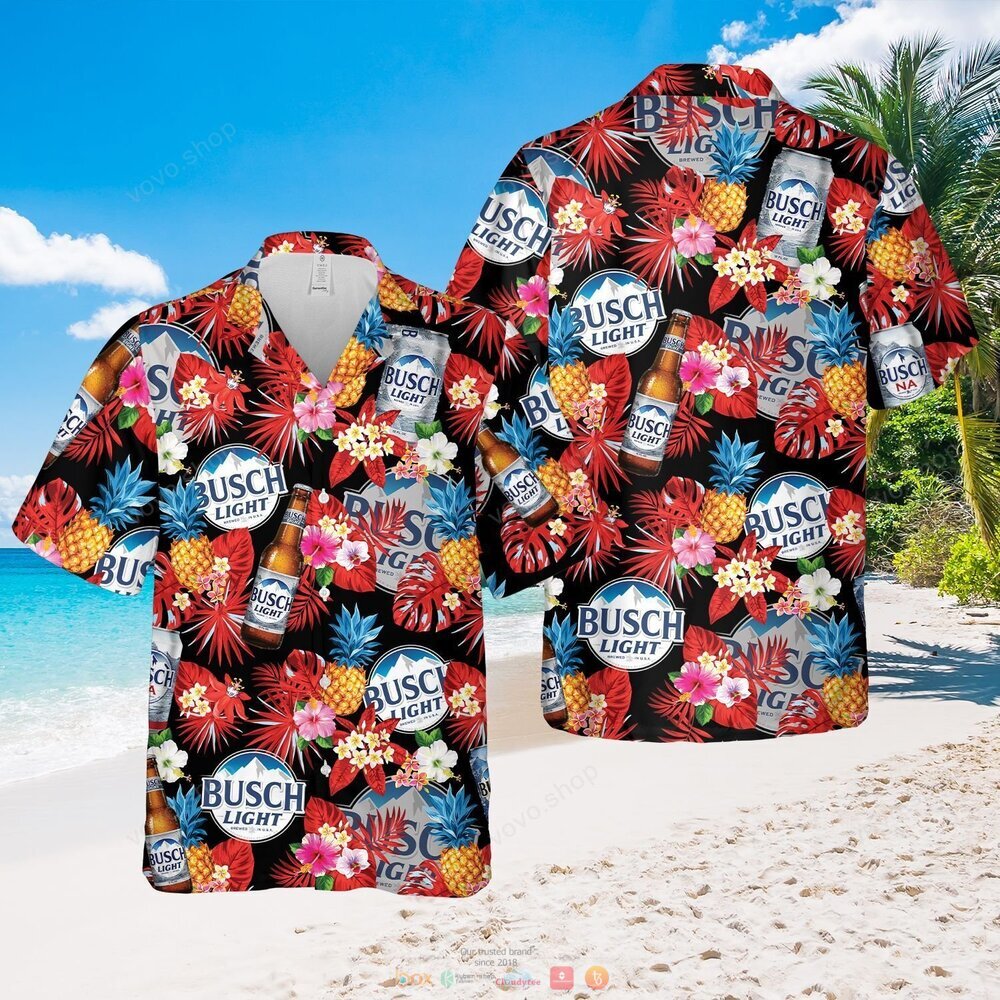 Busch Light black red pineapple Hawaiian Shirt shorts