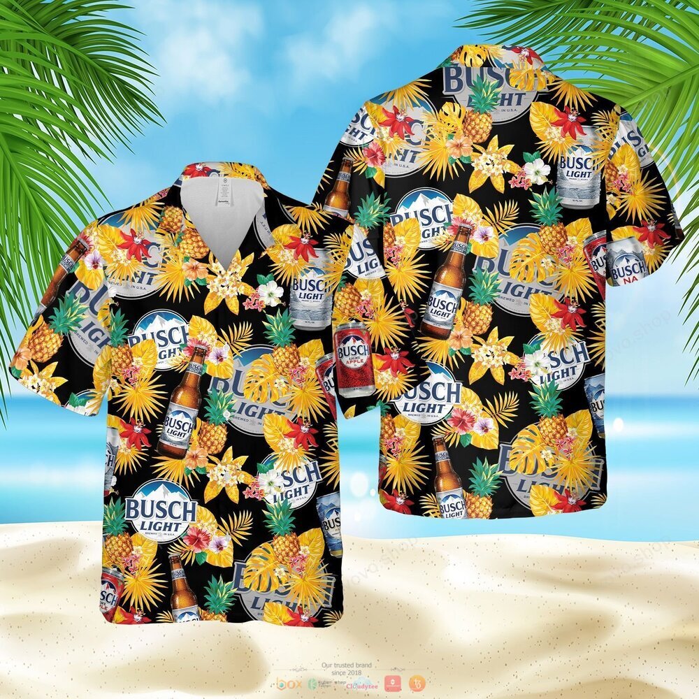 Busch Light black yellow pineapple Hawaiian Shirt shorts