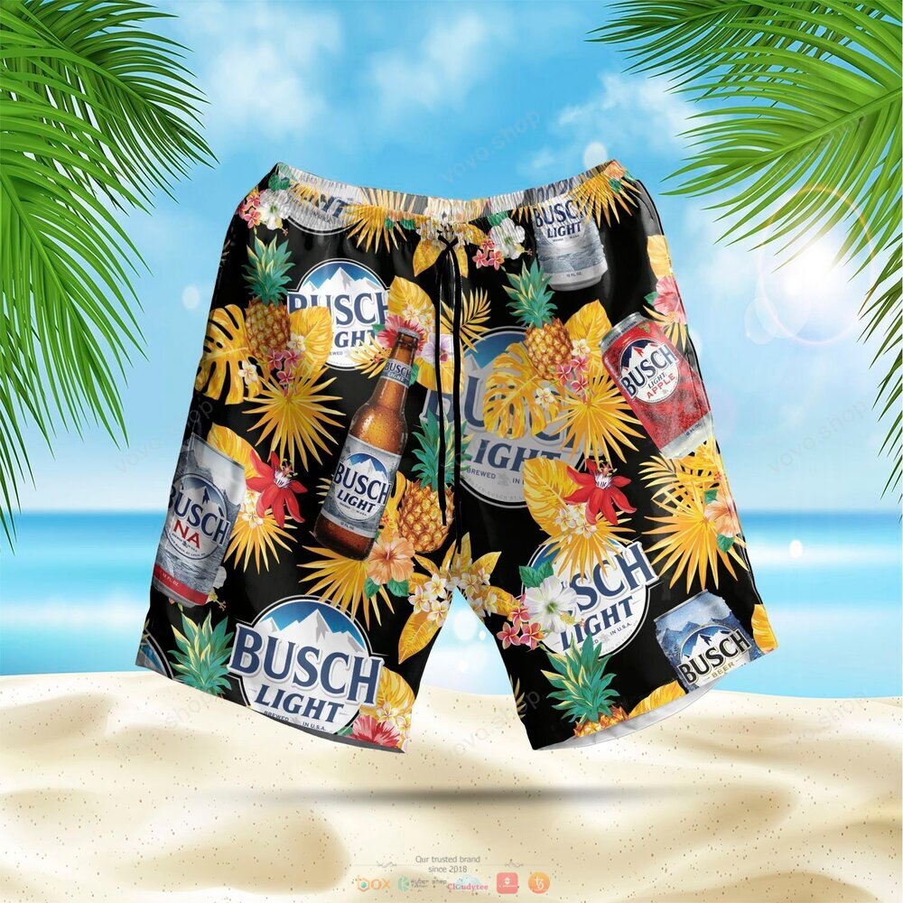 Busch Light black yellow pineapple Hawaiian Shirt shorts 1