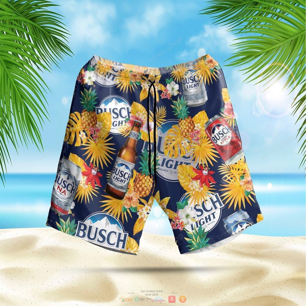 Busch Light blue yellow pineapple Hawaiian Shirt shorts 1