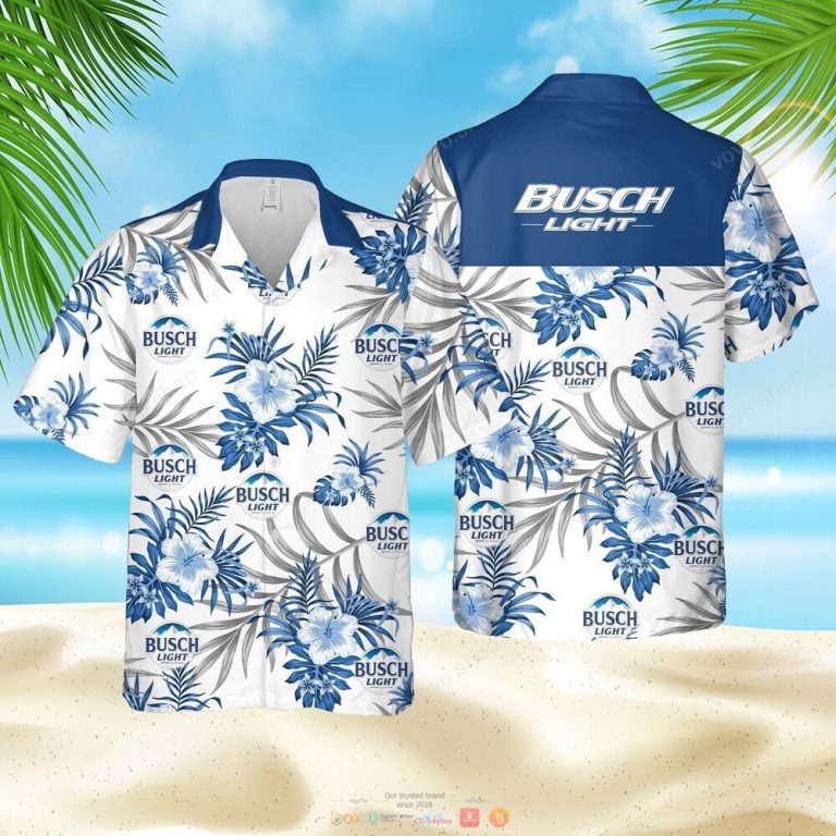 Busch Light white blue tropical flowers Hawaiian Shirt shorts