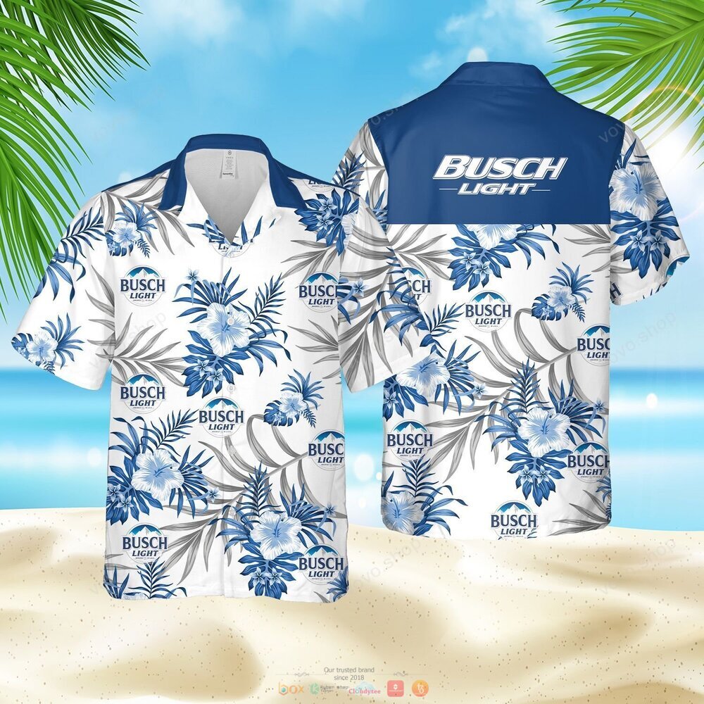 Busch Light white blue tropical flowers Hawaiian Shirt shorts