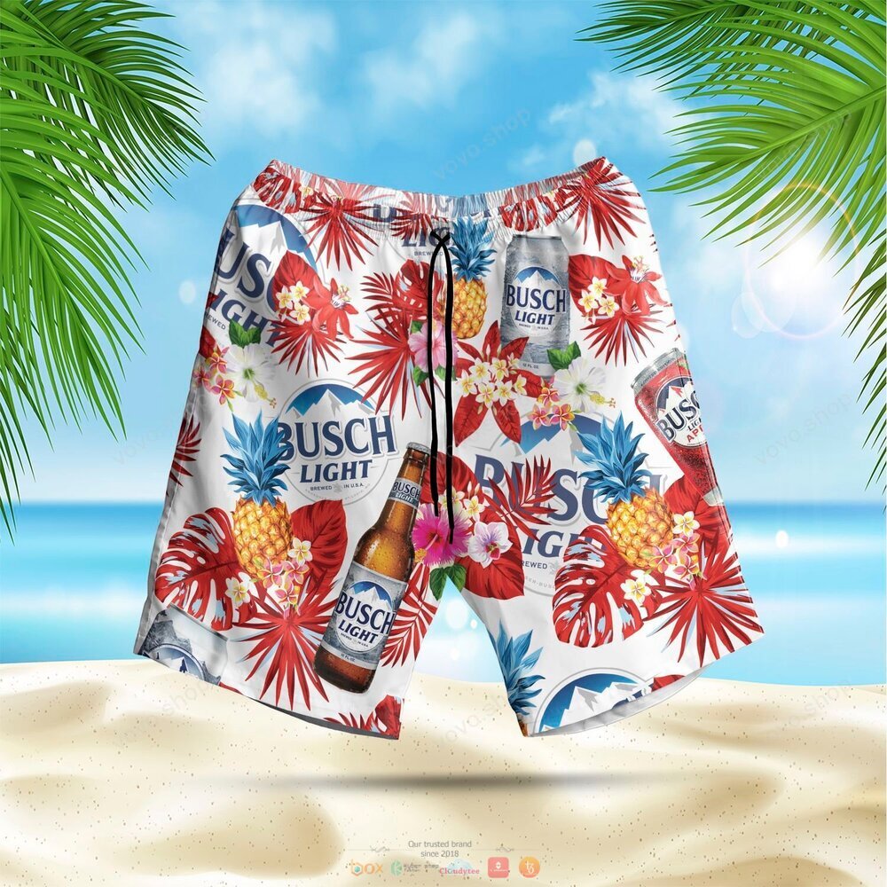 Busch Light white red pineapple Hawaiian Shirt shorts 1