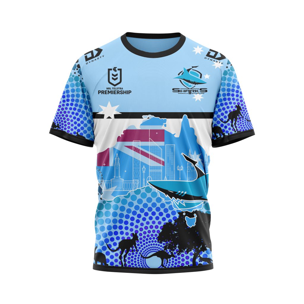 Personalized Cronulla-Sutherland Sharks NRL Australias Day Kits jersey shirt, hoodie • Shirtnation