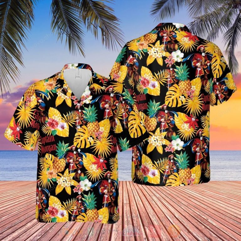 Captain Morgan Yellow Black Hawaiian Shirt Short