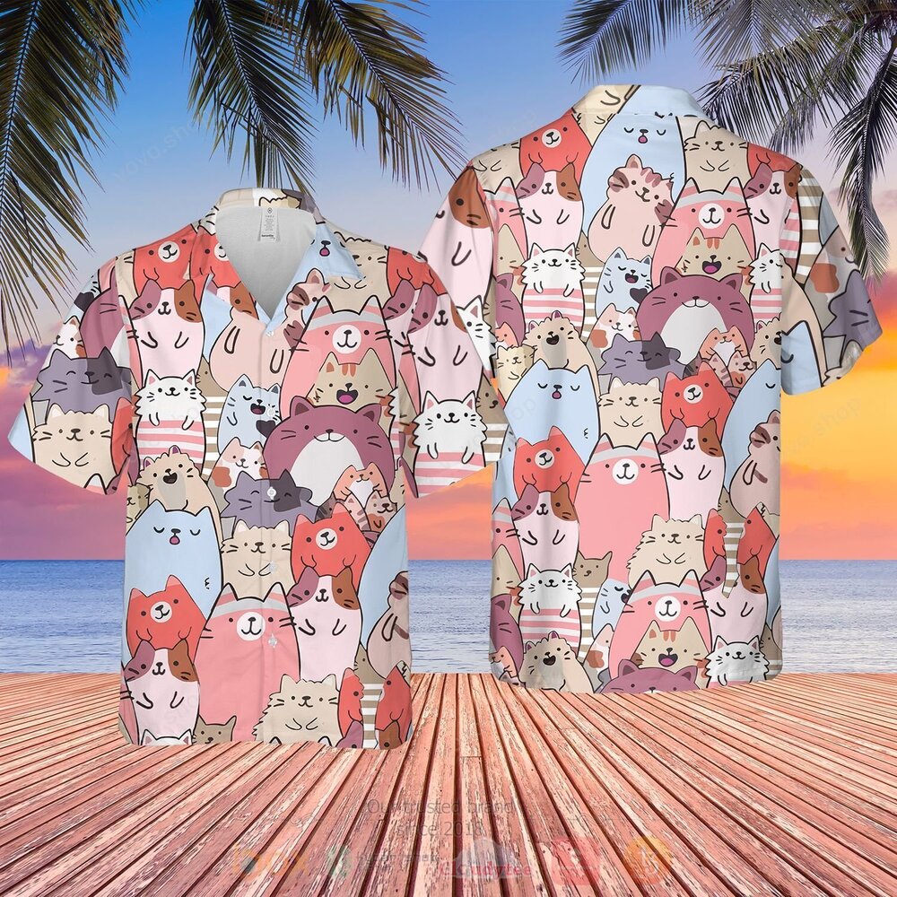 Cartoon Cats Hawaiian Shirt Short