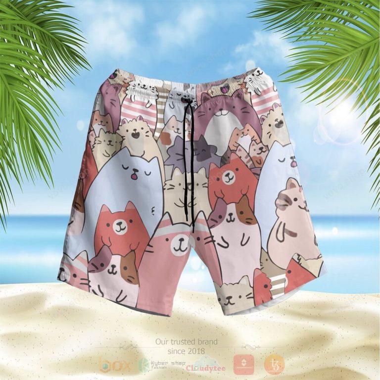 Cartoon Cats Hawaiian Shirt Short 1