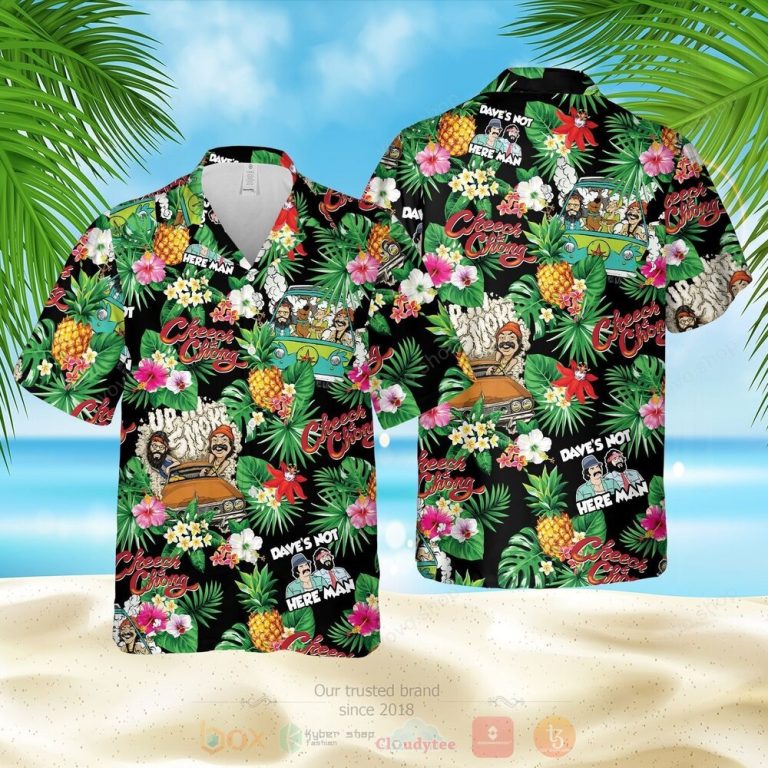 Cheech and Chong Daves Not Here Man Black Hawaiian Shirt Short