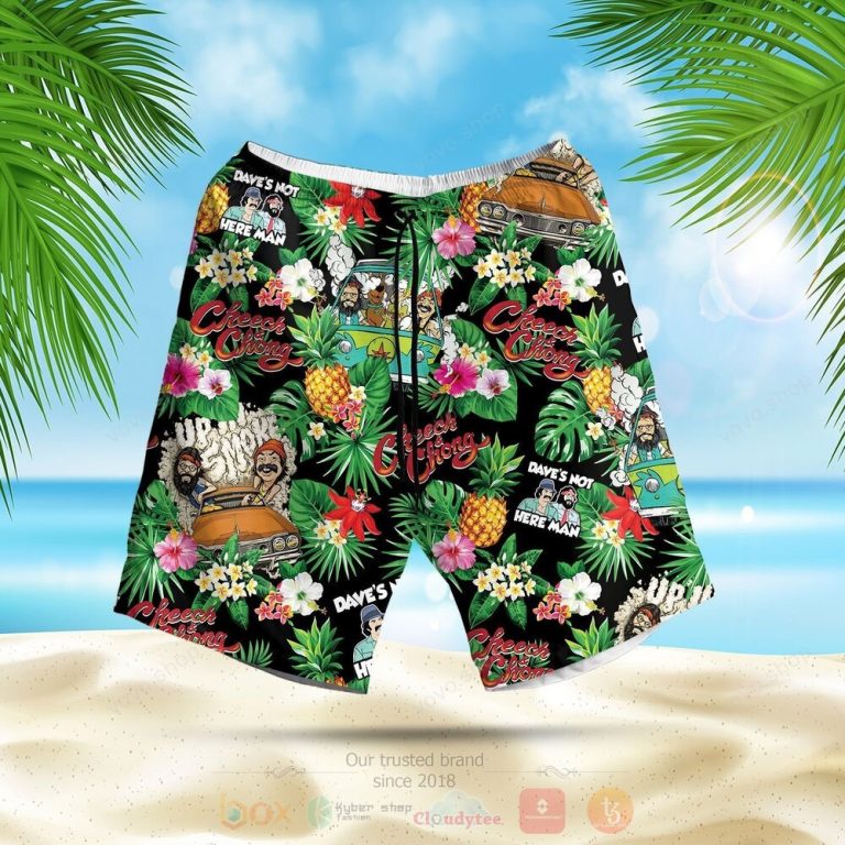 Cheech and Chong Daves Not Here Man Black Hawaiian Shirt Short 1