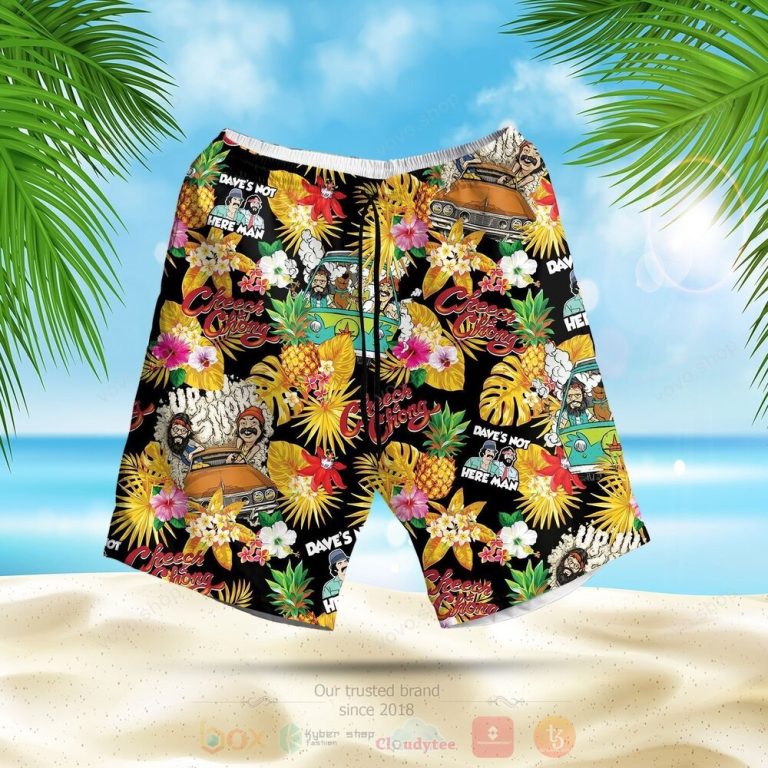 Cheech and Chong Daves Not Here Man Yellow Hawaiian Shirt Short 1