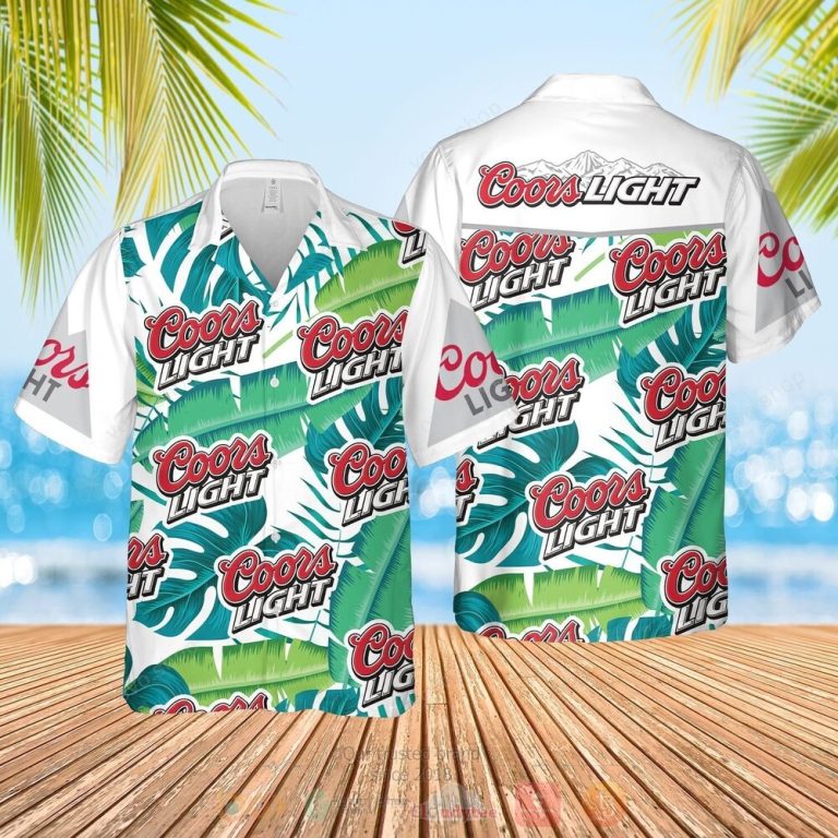 Coors Light Green White Hawaiian Shirt Short