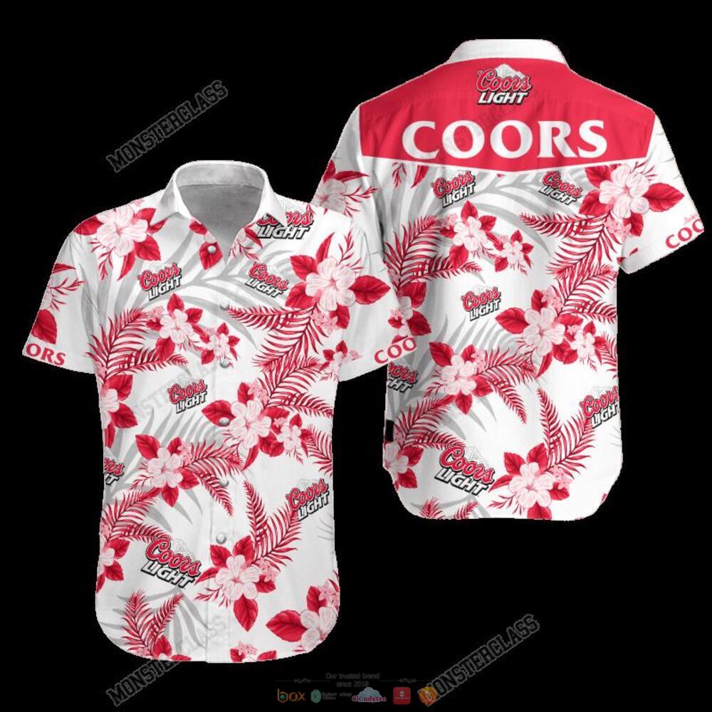 Coors Light Red Tropical Plant Hawaiian Shirt Shorts