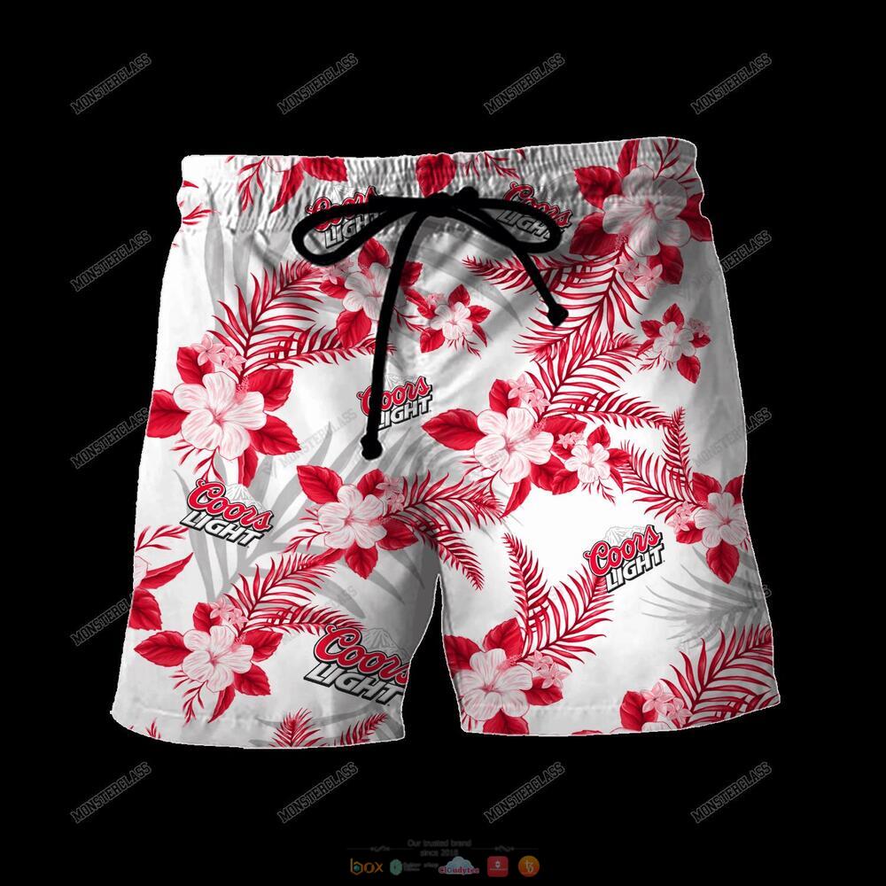 Coors Light Red Tropical Plant Hawaiian Shirt Shorts 1