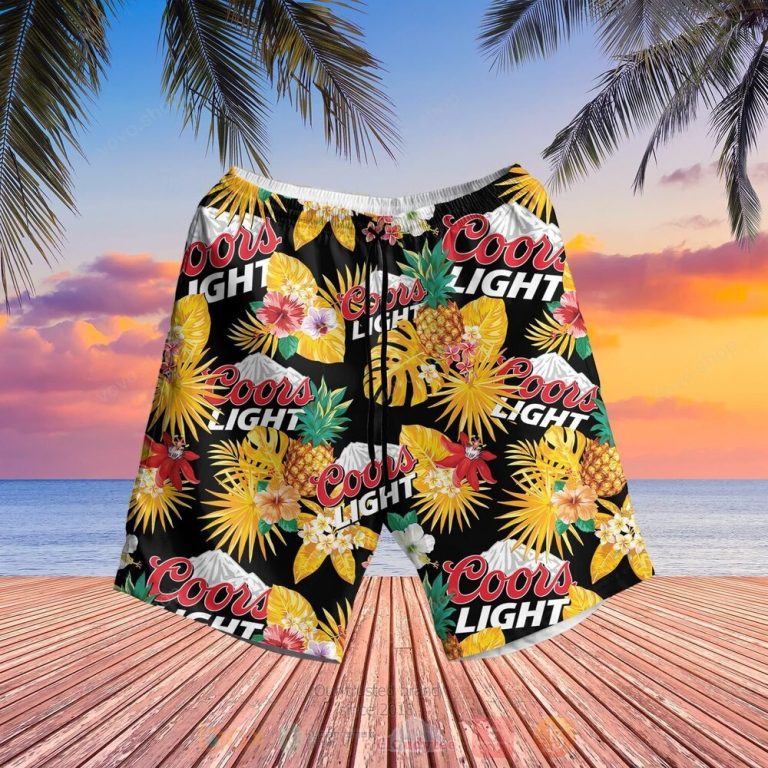 Coors Light Yellow Black Beer Hawaiian Shirt Short 1 2