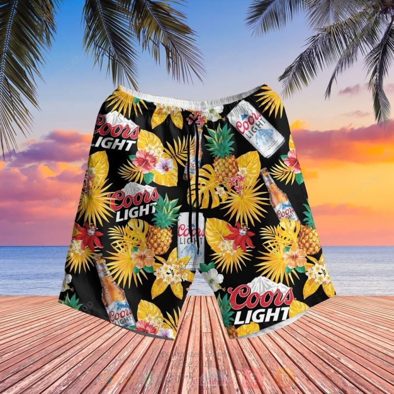 Coors Light Yellow Black Hawaiian Shirt Short 1 2