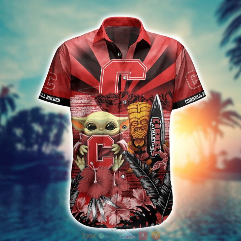 Cornell Big Red NCAA Baby Yoda Hawaiian Shirt Shorts 1