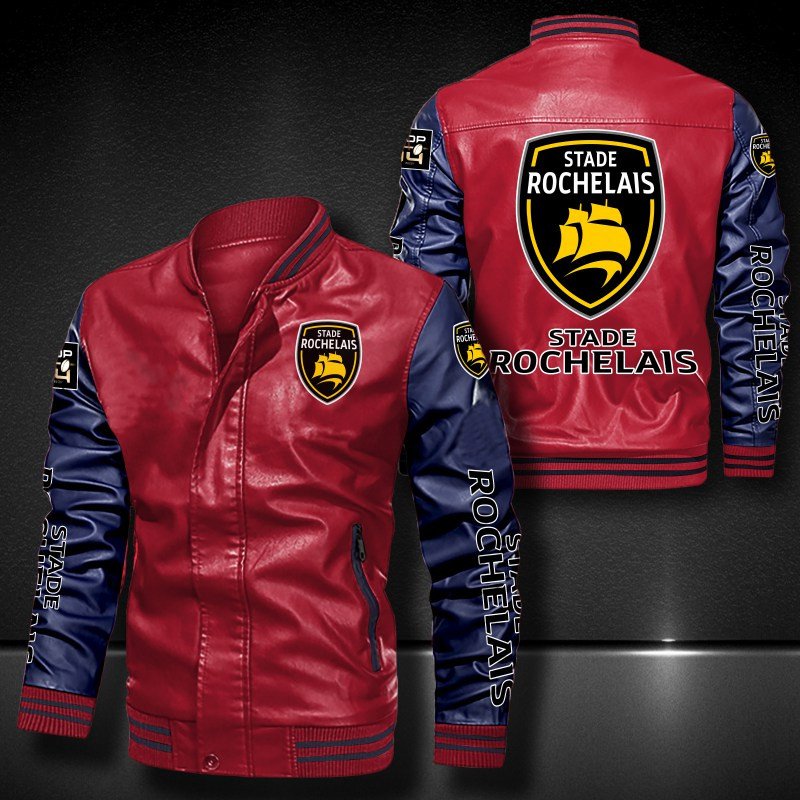 Stade Rochelais bomber leather jacket 1 2 3 4 5
