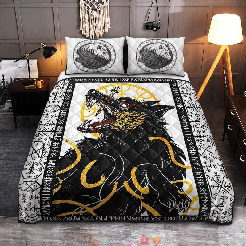 Fenrir Yin Yang Wolf Rune Viking Quilt Bedding Set