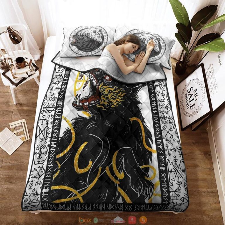 Fenrir Yin Yang Wolf Rune Viking Quilt Bedding Set 1 2