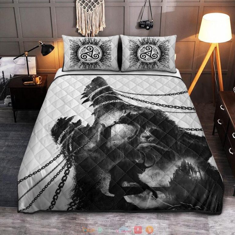 Fenrir with chain Viking white Quilt Bedding Set