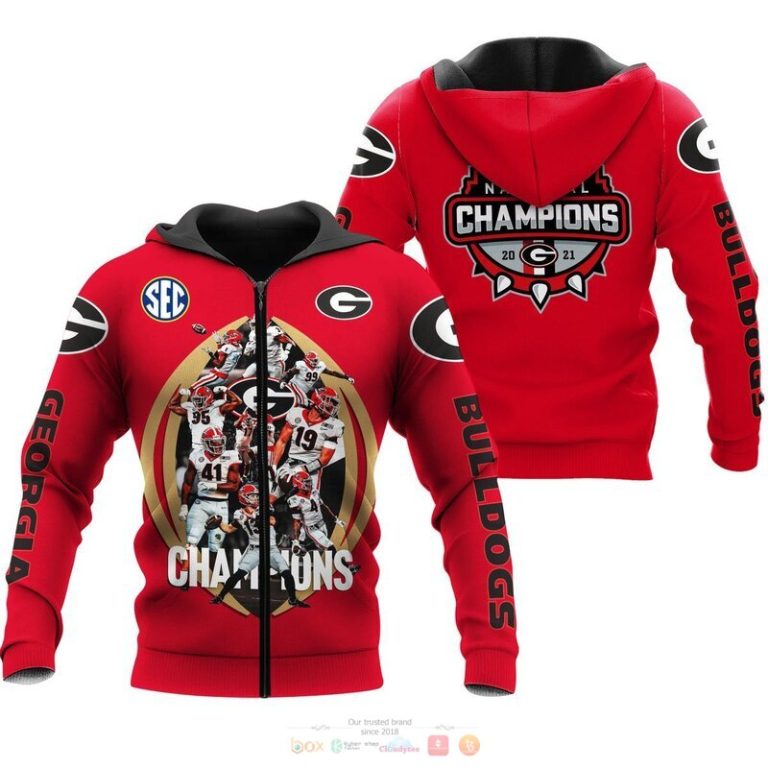 Georgia Bulldogs Champion 2021 Red 3D Shirt Hoodie 1