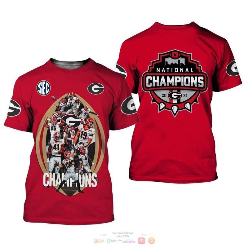 Georgia Bulldogs Champion 2021 Red 3D Shirt Hoodie 1 2