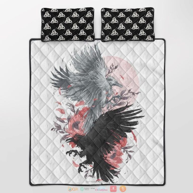 Hugin And Munin white Viking Quilt Bedding Set 1 2