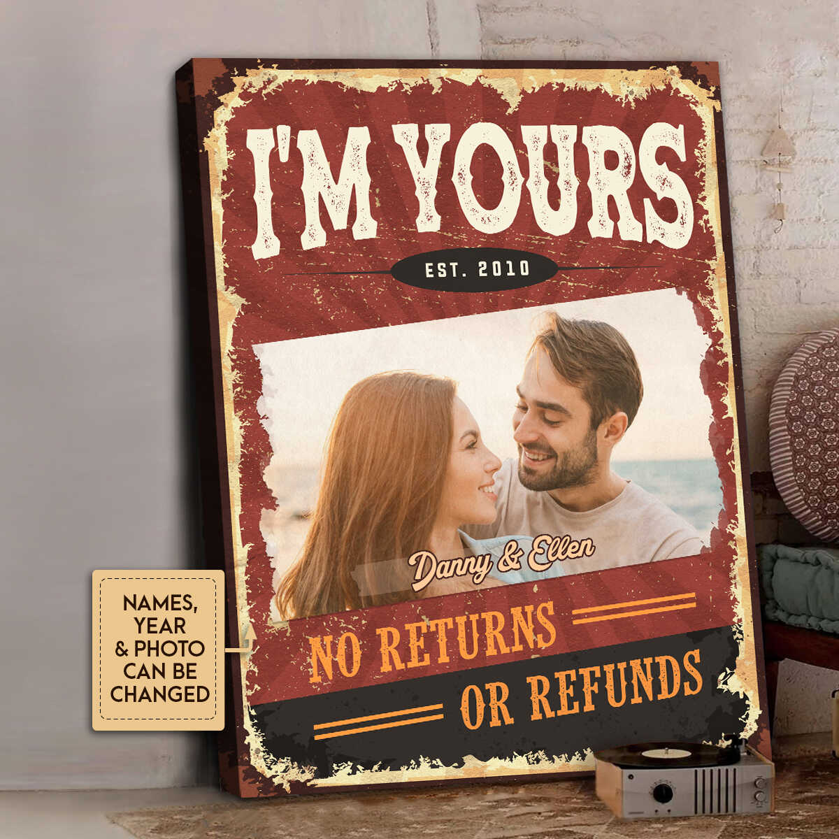 Im Yours No Returns or Refunds Custom Name Year Canvas 1 2