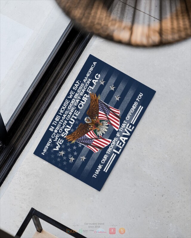 In This house we say Merry Christmas God bless America Eagle flag doormat 1 2 3