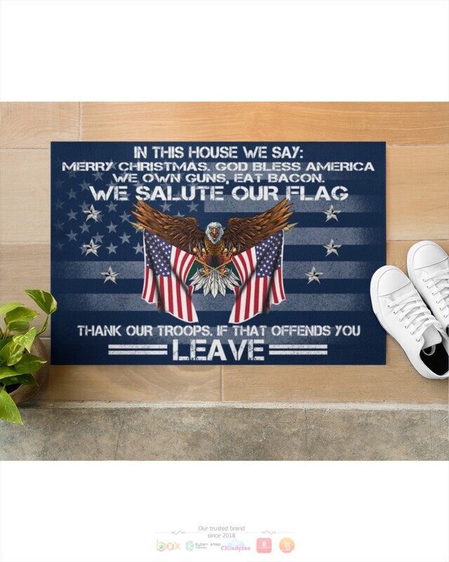 In This house we say Merry Christmas God bless America Eagle flag doormat 1 2 3 4 5