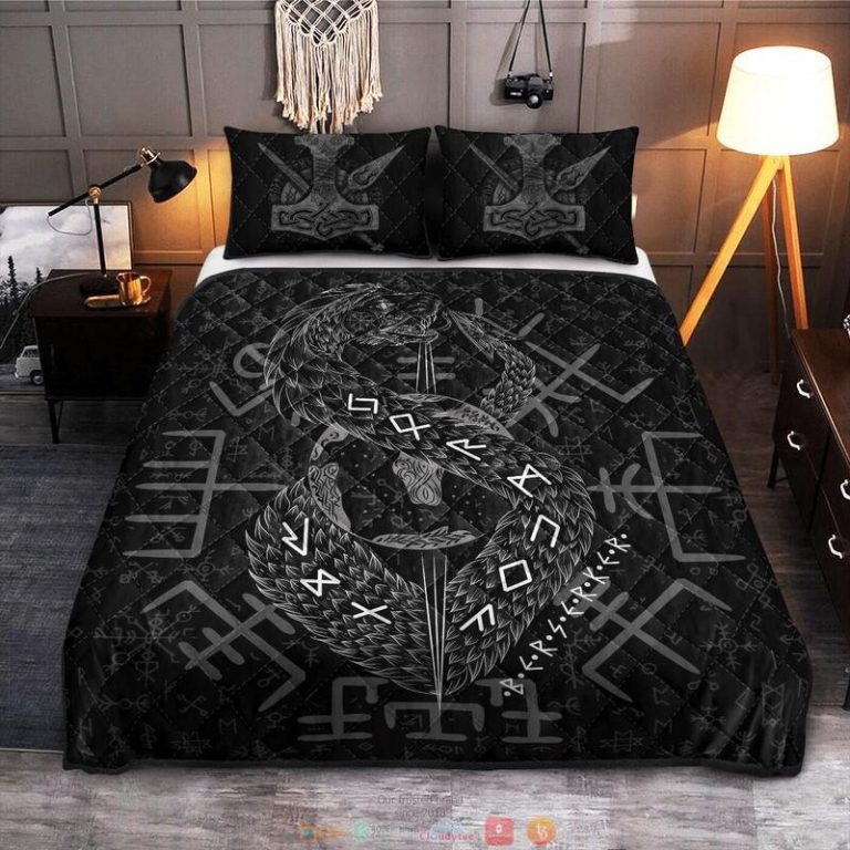 Jormungandr rune Viking black Quilt Bedding Set