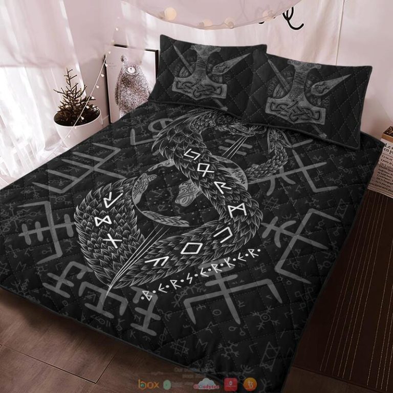 Jormungandr rune Viking black Quilt Bedding Set 1