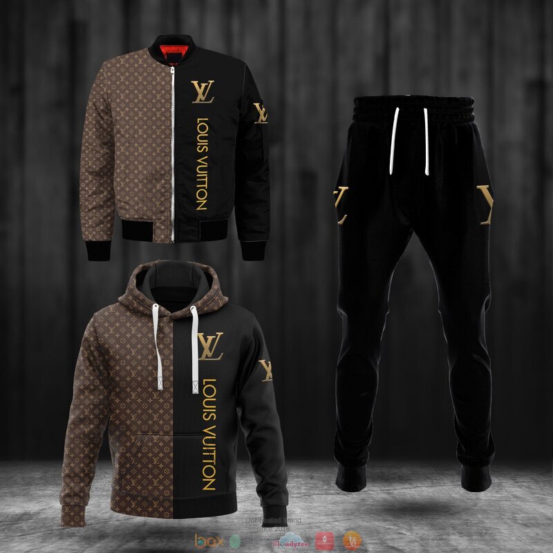 Louis Vuitton Brown pattern black full print 3d hoodie, bomber jacket •  Shirtnation - Shop trending t-shirts online in US