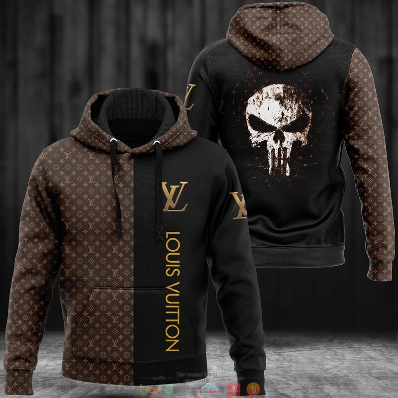 Louis Vuitton Brown pattern black hoodie bomber jacket 1