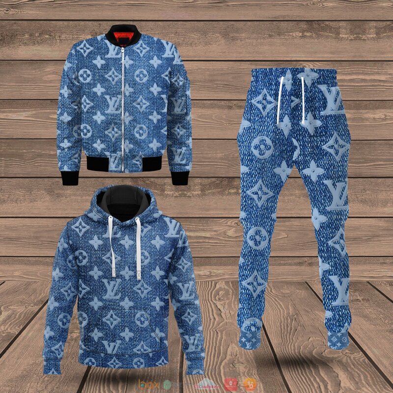 Louis Vuitton blue pattern hoodie bomber jacket