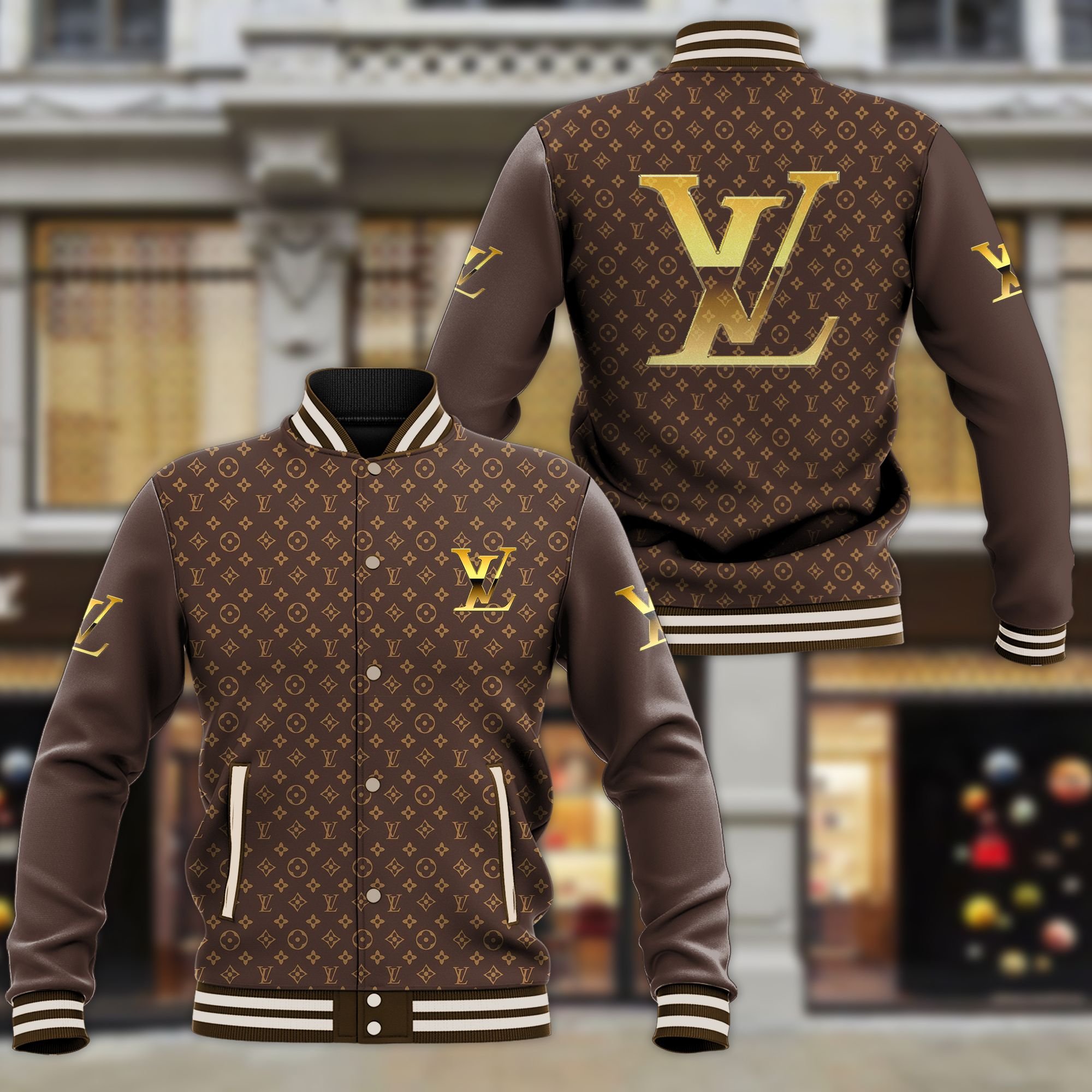 Louis Vuitton brown pattern baseball jacket