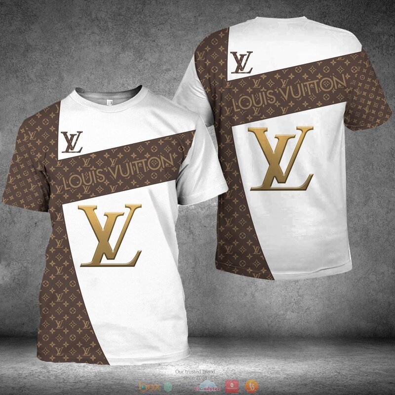 Louis Vuitton Golden Logo Brown White Premium Outfit Luxury Brand T-Shirt  For Men Women in 2023