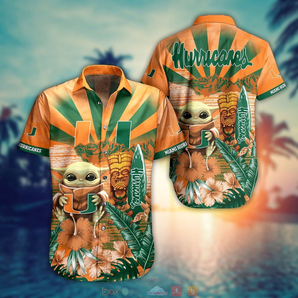 Miami Hurricanes NCAA Baby Yoda Hawaiian Shirt Shorts