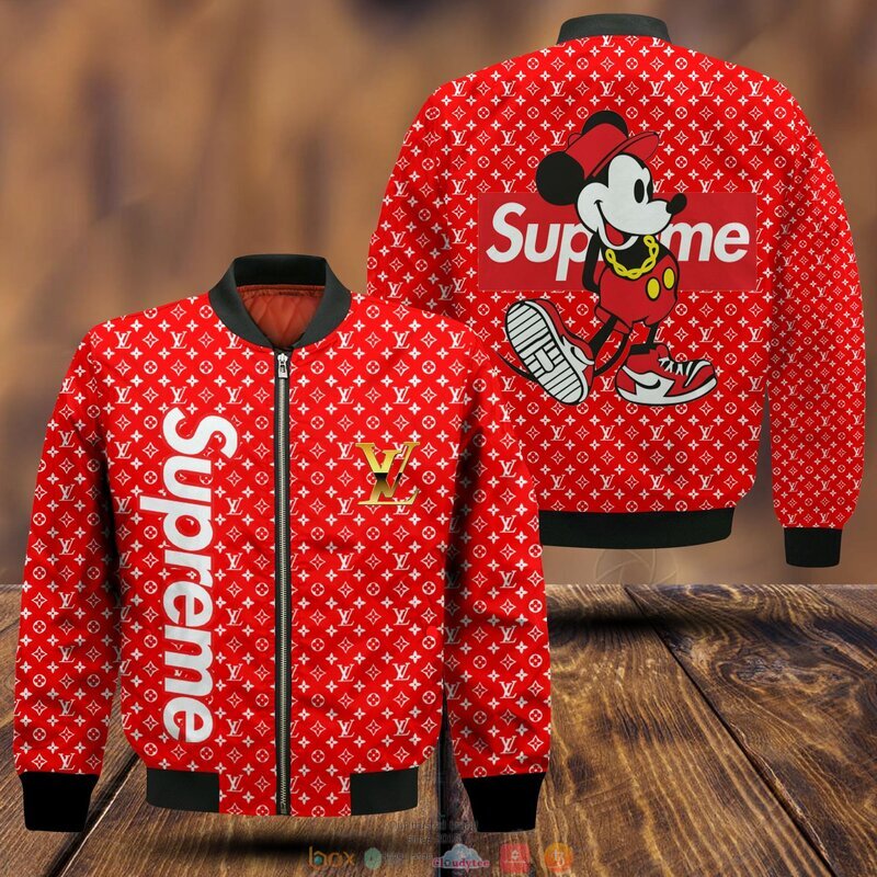 Mickey mouse Supreme Louis Vuitton red pattern full print 3d bomber ...