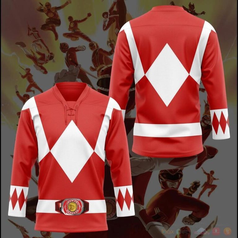 Mighty Morphin Red Power Rangers Hockey Jersey 1 2