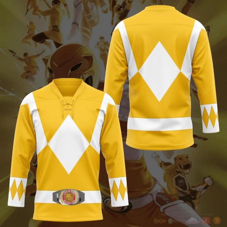 Mighty Morphin Yellow Power Rangers Hockey Jersey 1 2