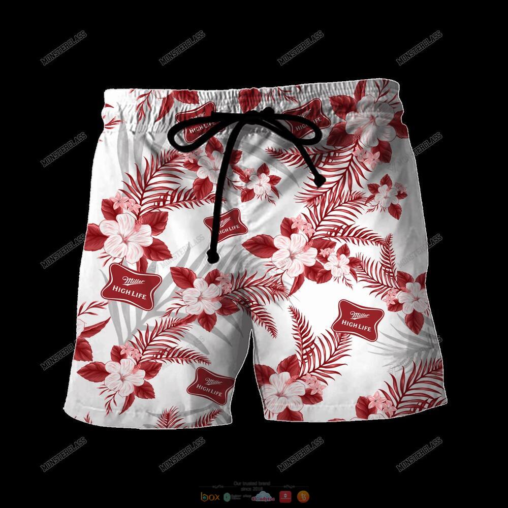 Miller High Life Tropical Plant Hawaiian Shirt Shorts 1