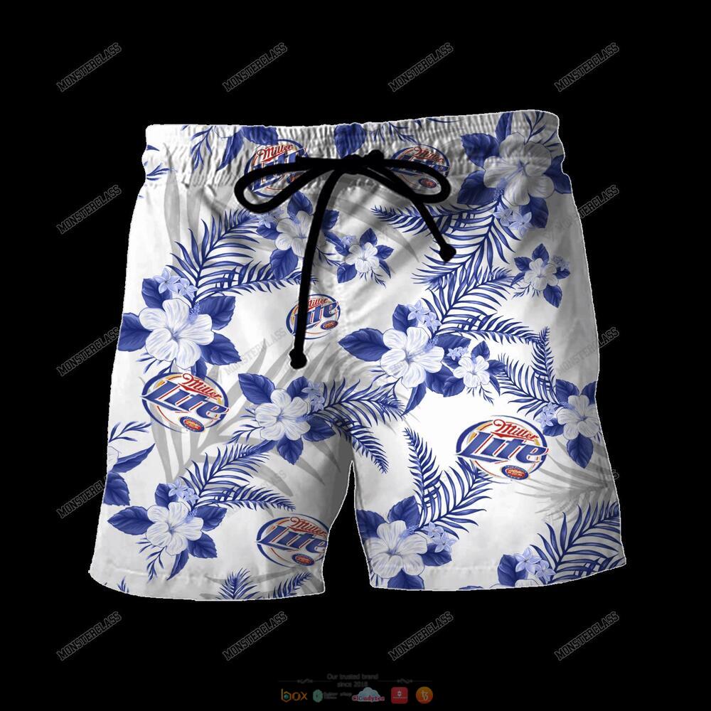 Miller Lite Tropical Plant Hawaiian Shirt Shorts 1