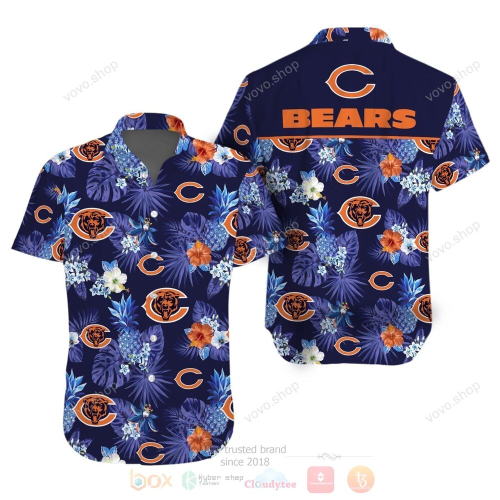 NFL Chicago Bears Blue Hawaiian Shirt Short 1 2 3