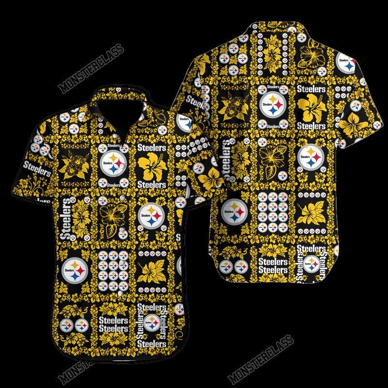 NFL Pittsburgh Steelers Hibiscus Hawaiian Shirt Short