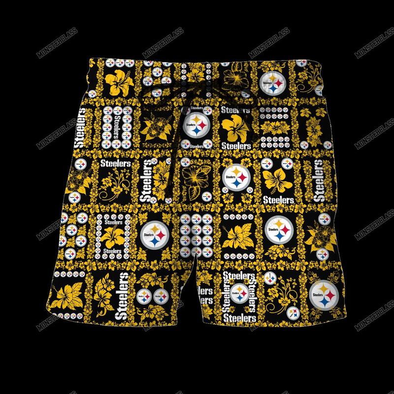 NFL Pittsburgh Steelers Hibiscus Hawaiian Shirt Short 1