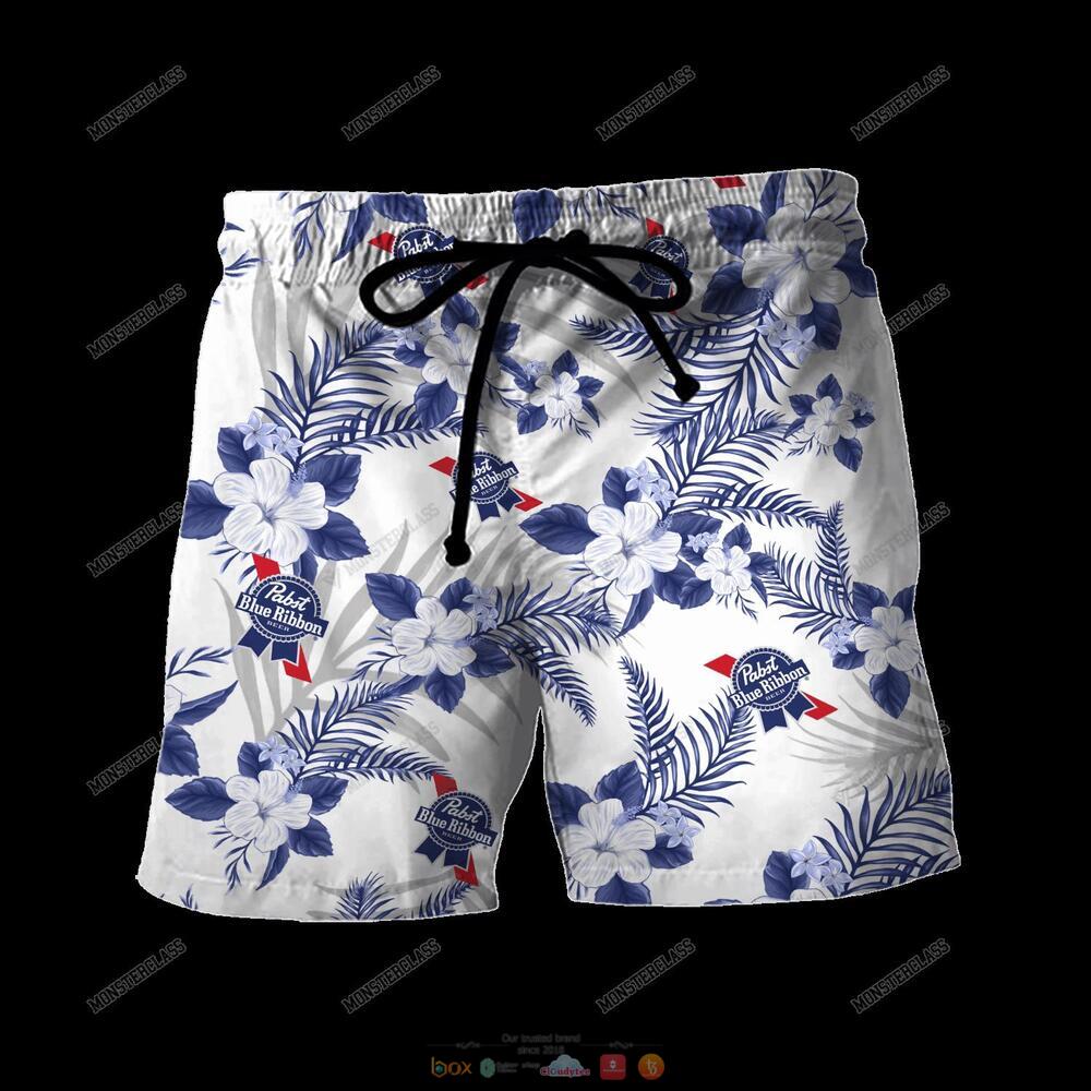 Pabst Blue Ribbon Tropical Plant Hawaiian Shirt Shorts 1